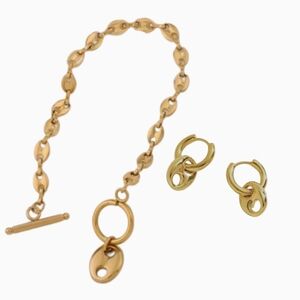 Bracelet & earrings; coffee bean shape; old gold color, as if an antique; nwot